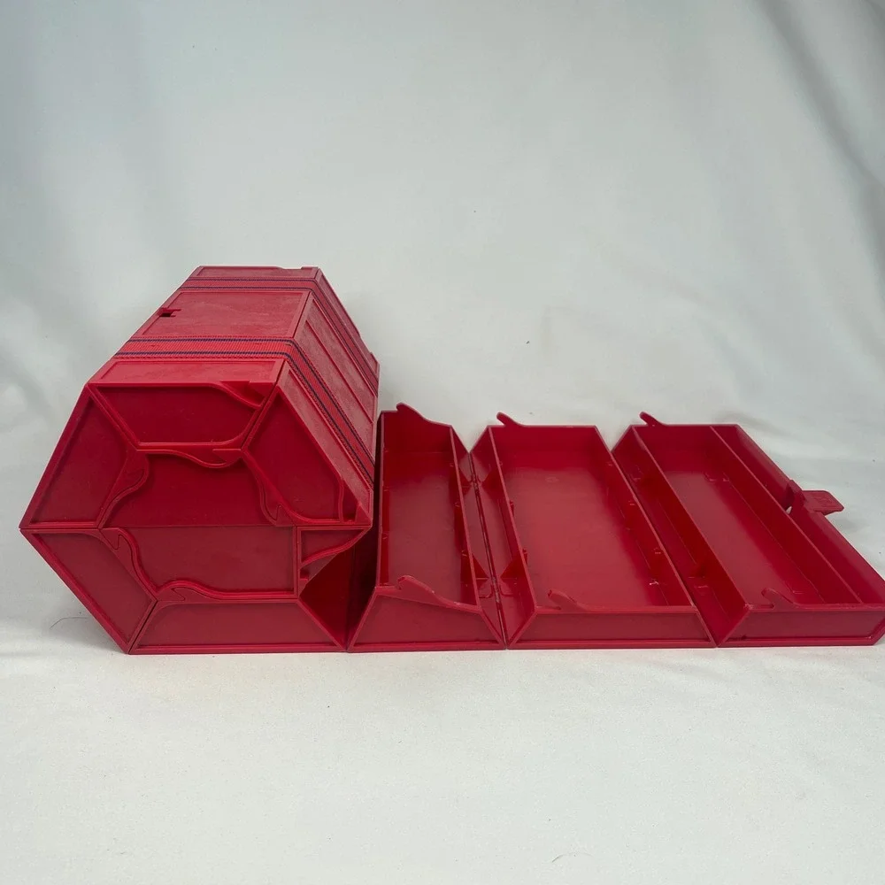 Vintage Rolykit S-11 Red Hexagonal Rolling Storage Organizer Dutch Design Box